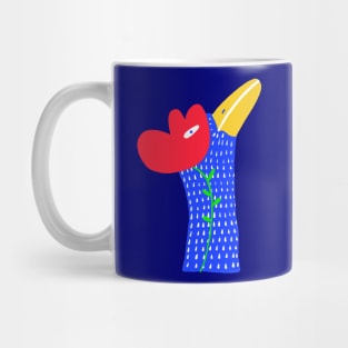 Blue funny bird with red flower, version 1 Mug